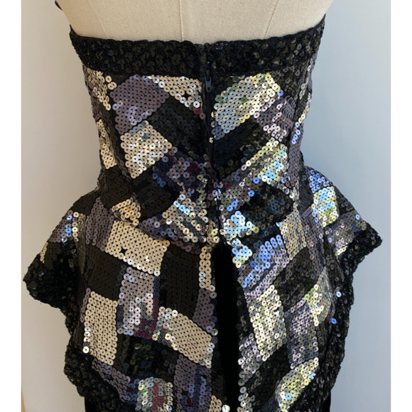 VTG Victor Costa Strapless Black Silver White Sequin & Velvet Formal Dress 6/8 - Picture 7 of 13